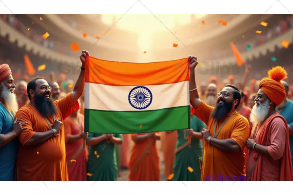 Proud Indian Men Holding National Flag at a Festive Celebration