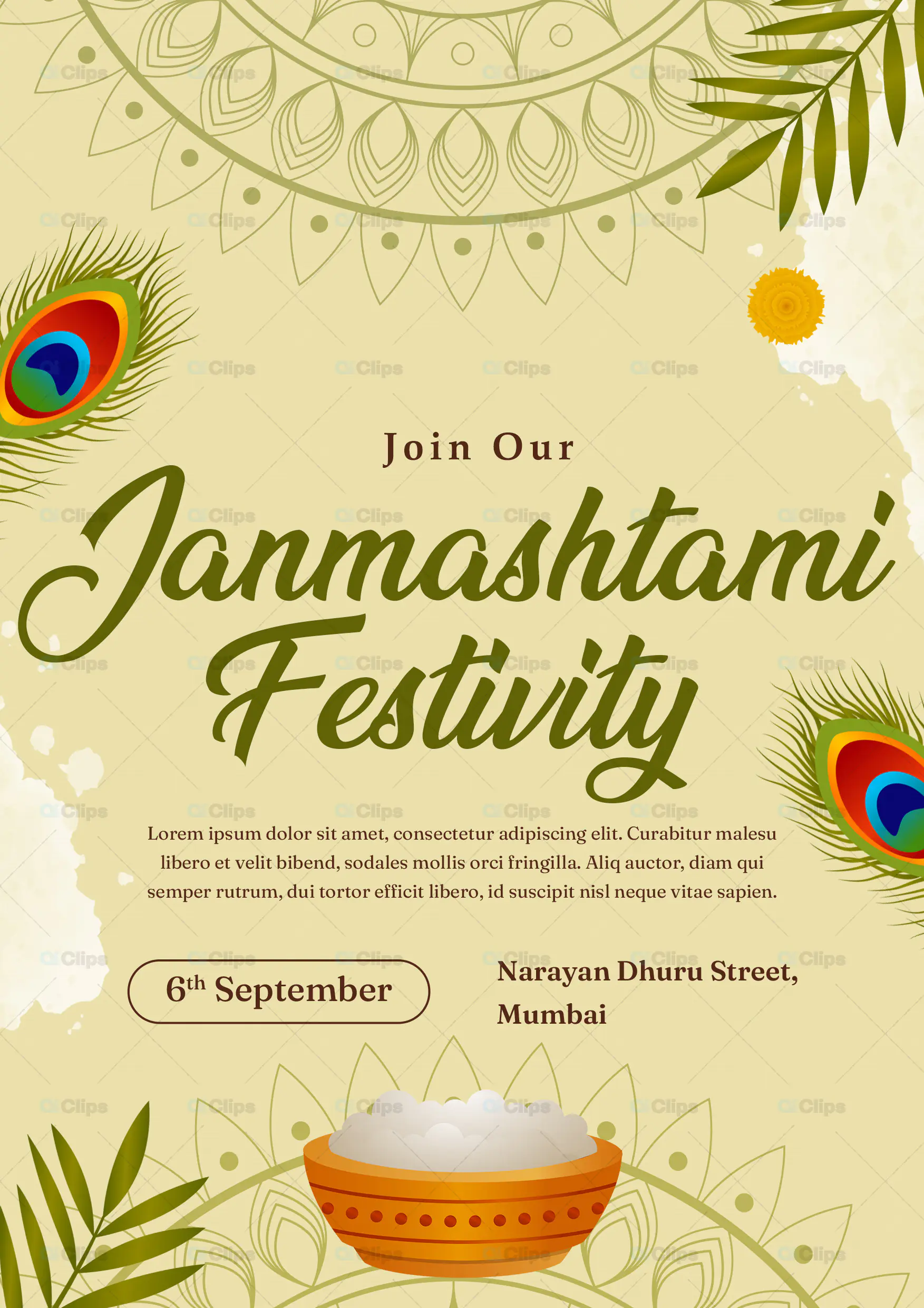 Janmashtami Festivity Invitation PSD Template