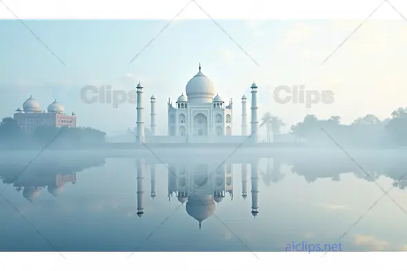 Taj Mahal in Misty Reflection - Calm Waters