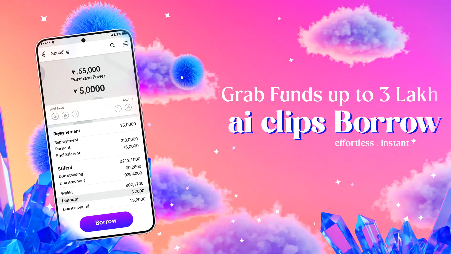Instant Loan App Promo  Template with Fantasy Cloud Background
