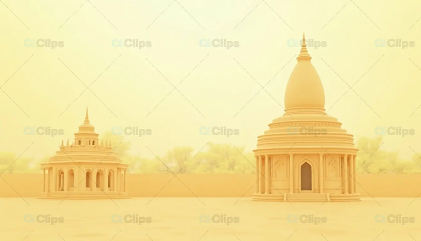 Minimalist Buddhist Stupas in Yellow Haze