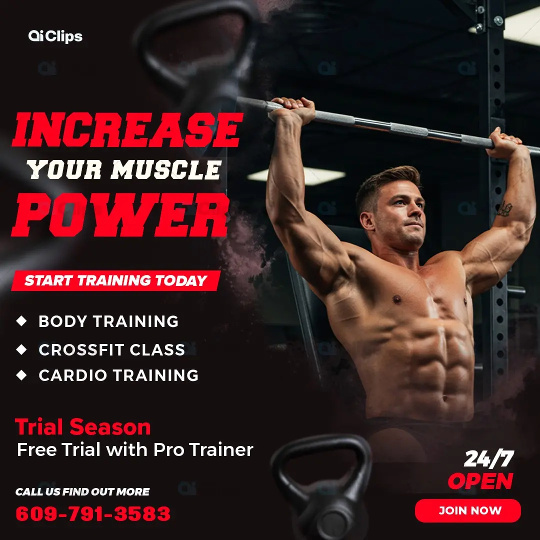 Gym Fitness Training Promotional Template with Athletic Model