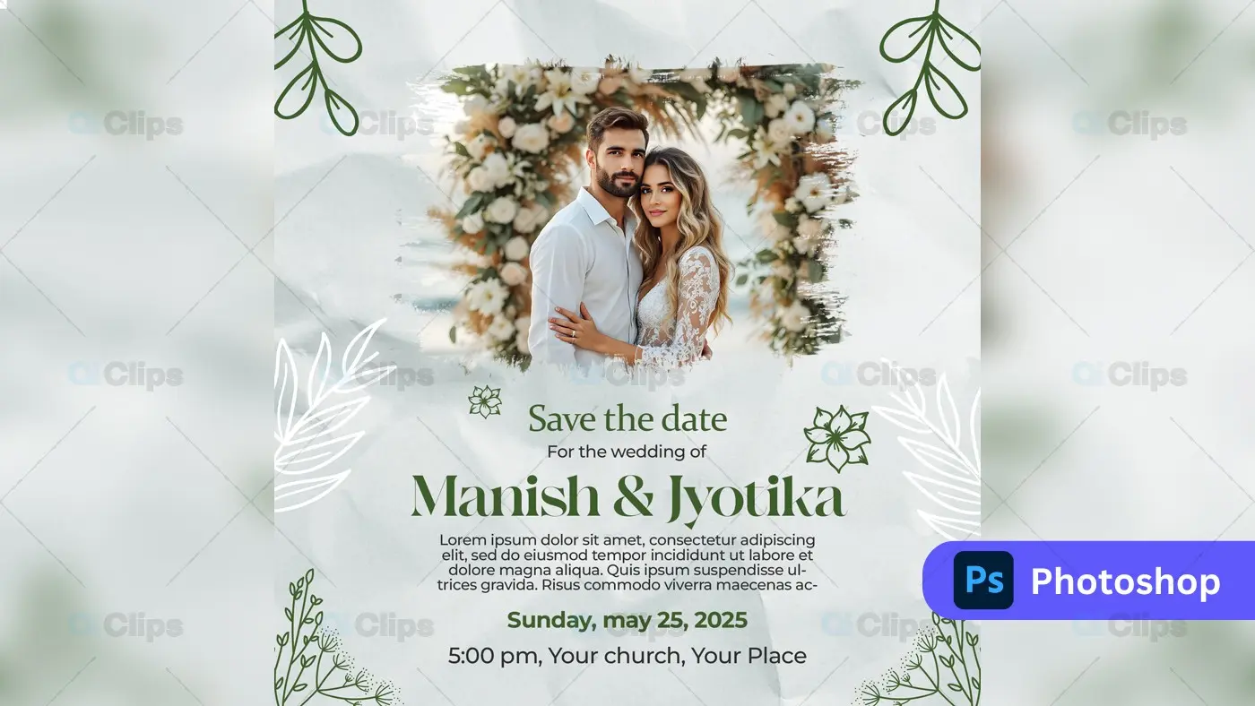 beautiful Elegant Save the Date Wedding Invitation PSD Template
