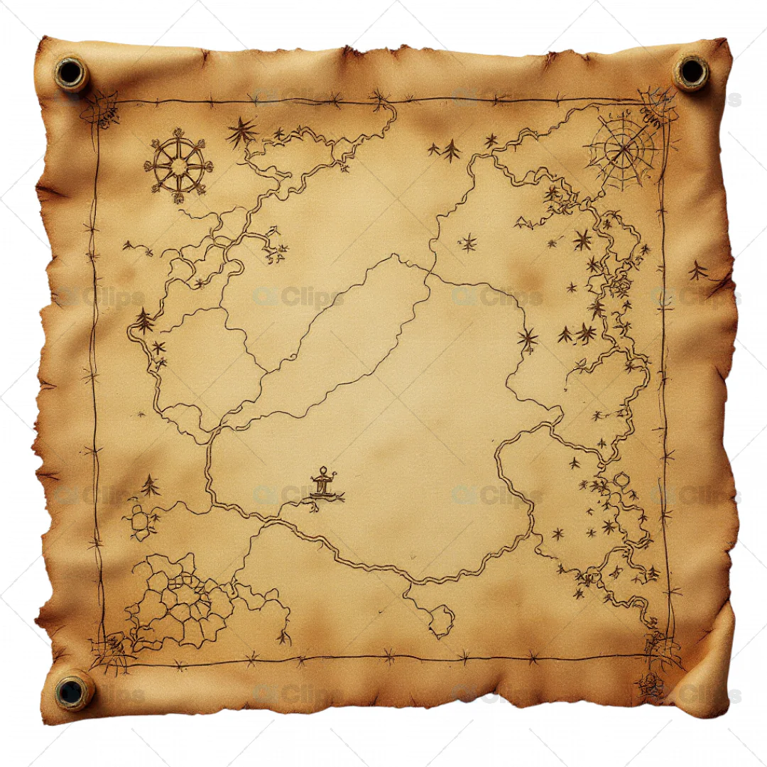 Antique 3D Treasure Map with Vintage Burnt Edges