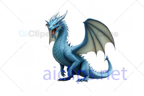 Elegant 3D Blue Dragon with Graceful Wings and Fierce Expression