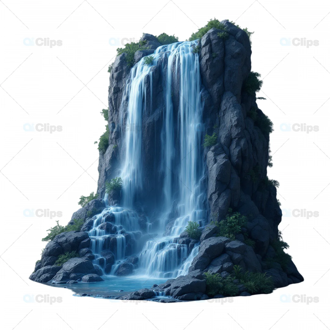 Majestic 3D Waterfall with Cascading Flow and Rocky Terrain