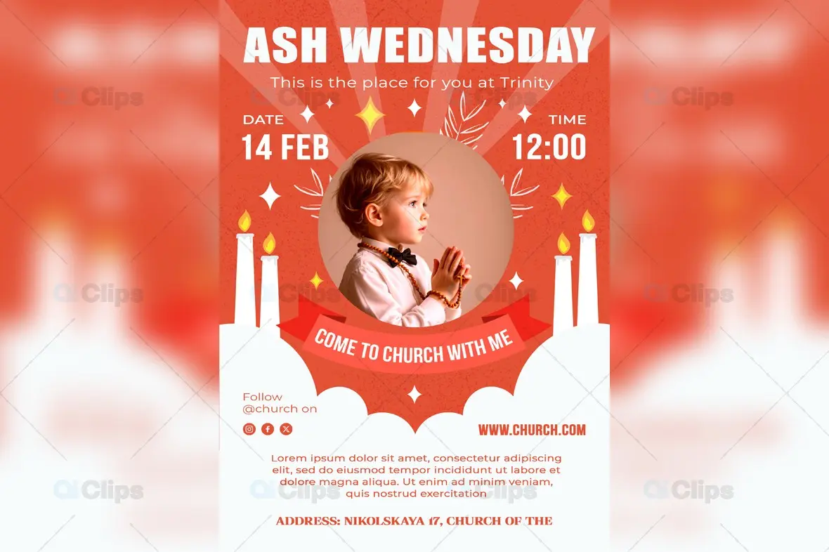 Ash Wednesday Church Invitation PSD Template