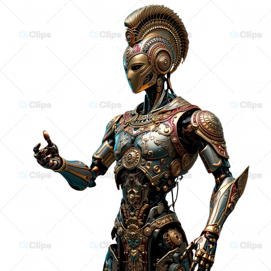 Regal 3D Cyber Warrior with Ornate Armor and Royal Accents