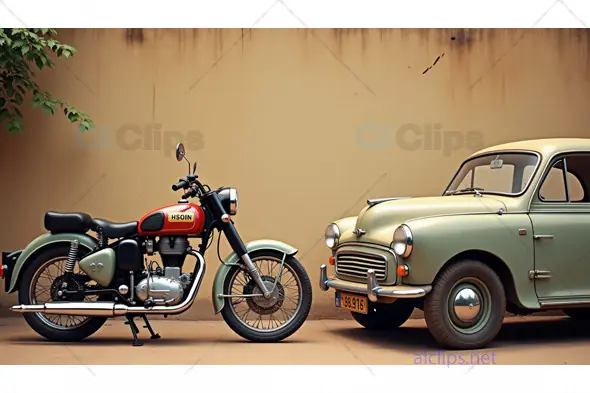 Classic Indian Motorcycle and Vintage Car