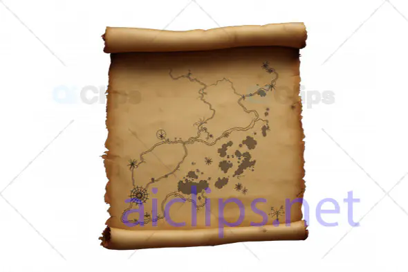 Vintage 3D Scroll Map with Nautical Symbols