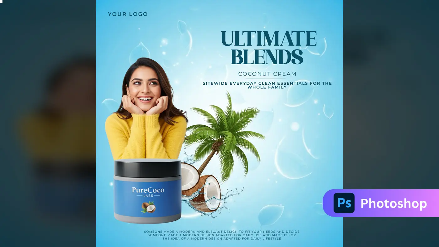 Refreshing Coconut Skincare Ad Template