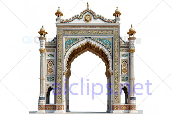 Majestic 3D Mughal Archway with Elaborate Golden Detailing