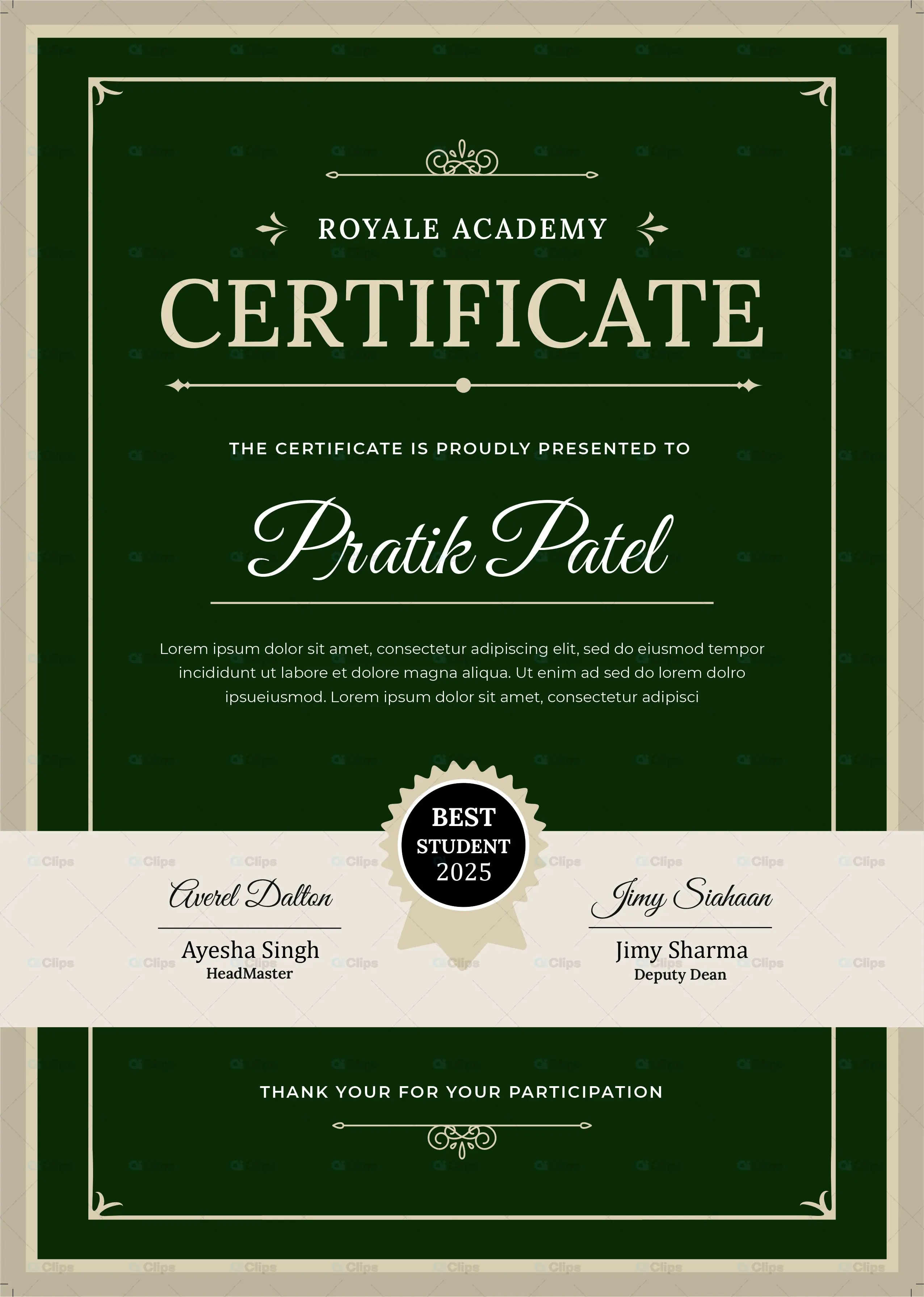 Elegant Green Academic Achievement Certificate Template