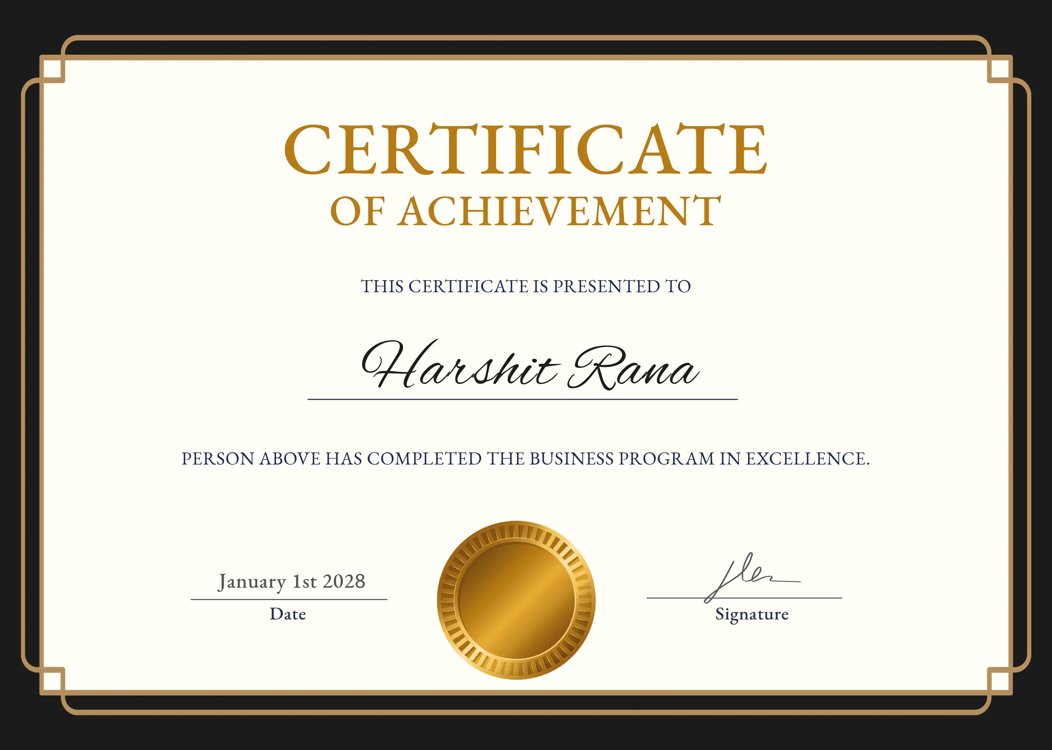 Elegant Gold Business Achievement Certificate