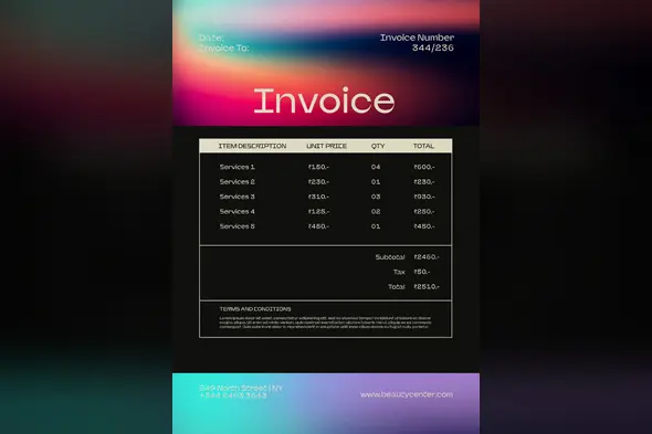 Gradient Aurora Beauty Salon Invoice Template
