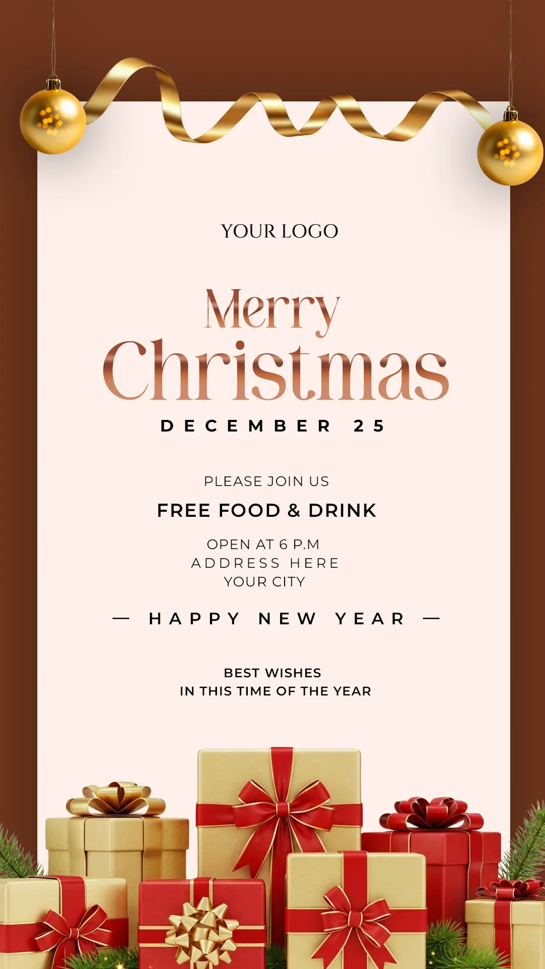 Golden Christmas Party Invitation Template