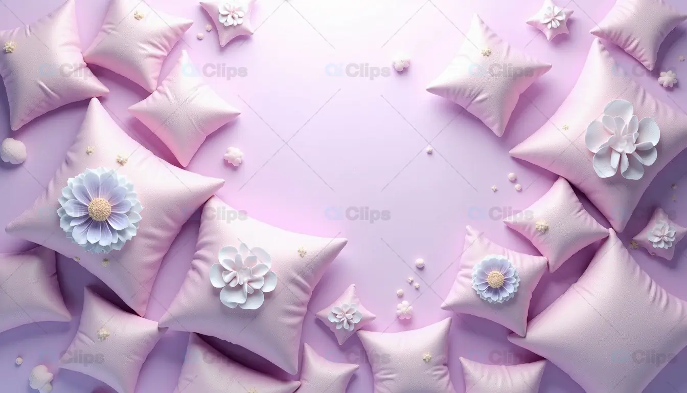 Soft Pink Pillow Layout with 3D Floral Embellishments