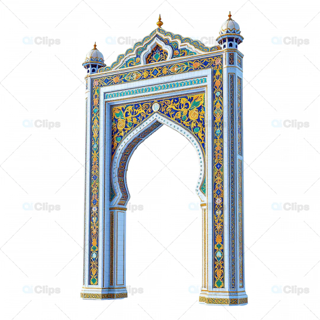 Regal 3D Mughal-Style Archway with Intricate Floral Patterns