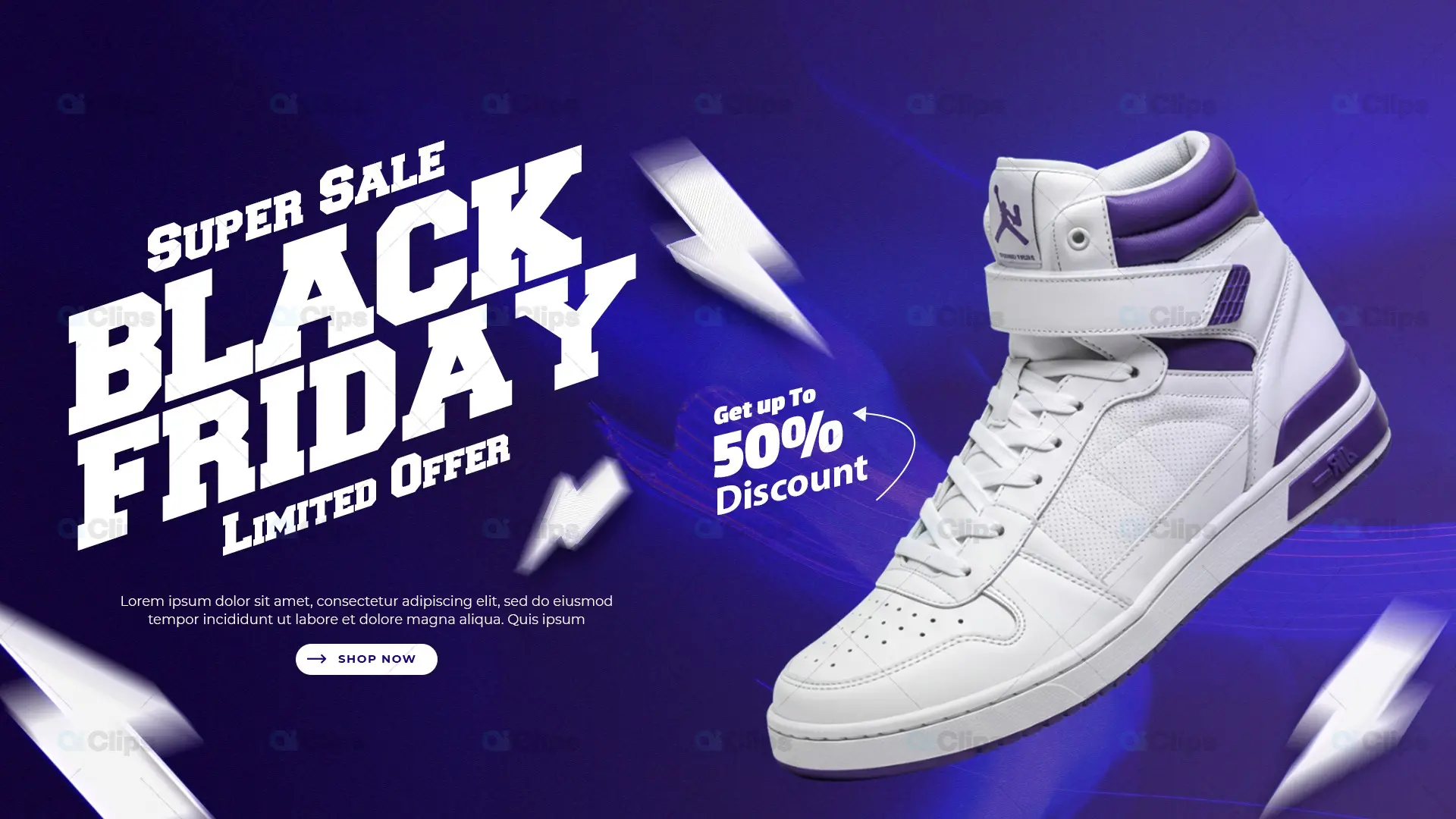 Black Friday Sneaker Sale Banner with High-Top White Shoe