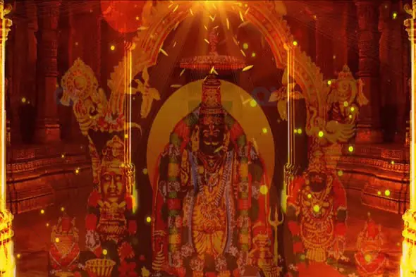 Divine Temple with Glowing Lights and Lord Venkateswara Deity
