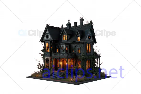Eerie 3D Gothic Haunted Mansion Illustration