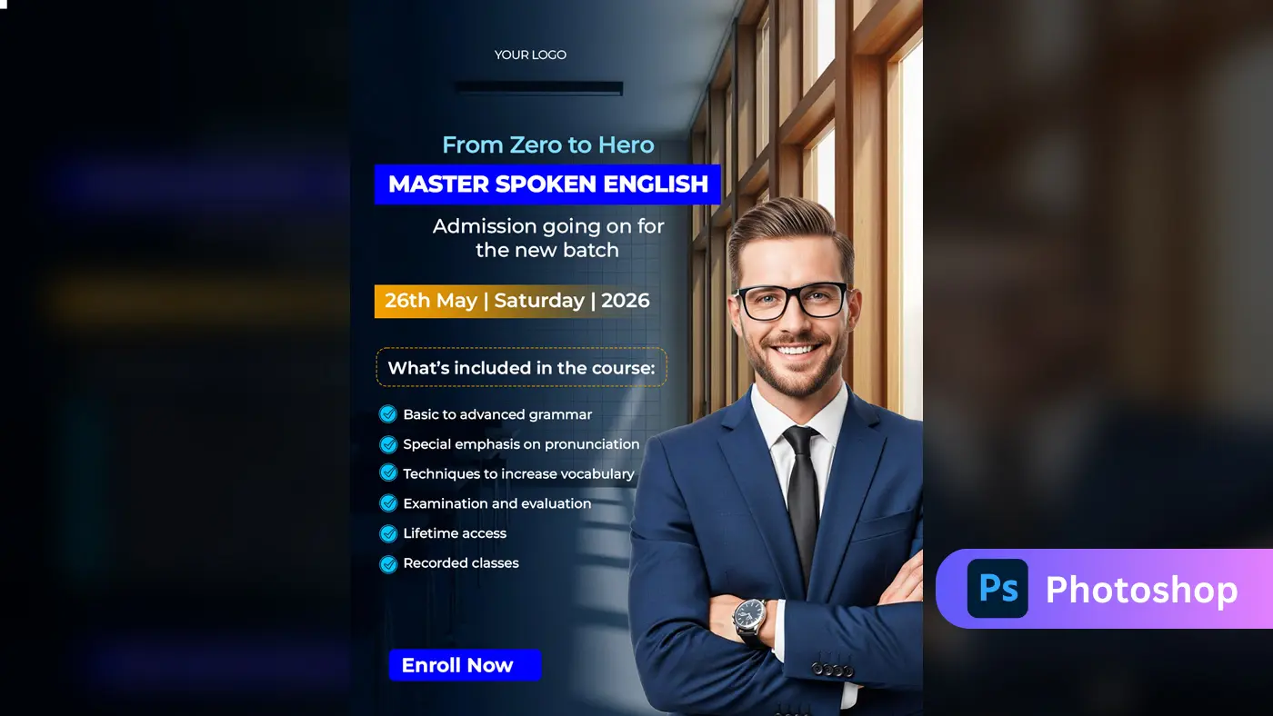 Spoken English Course Social Media Ad Template