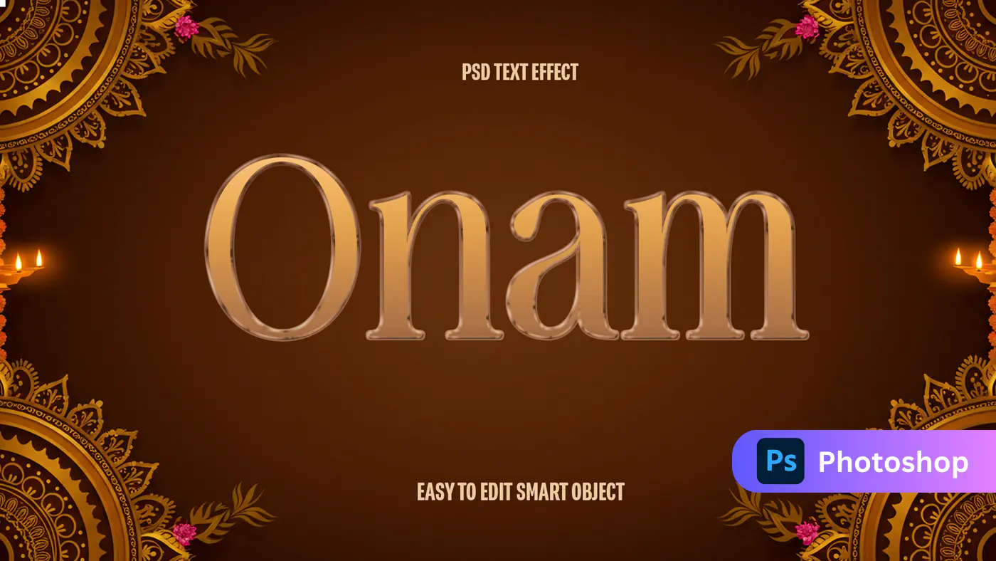 Elegant Gold Onam Text Effect with Mandala Frame