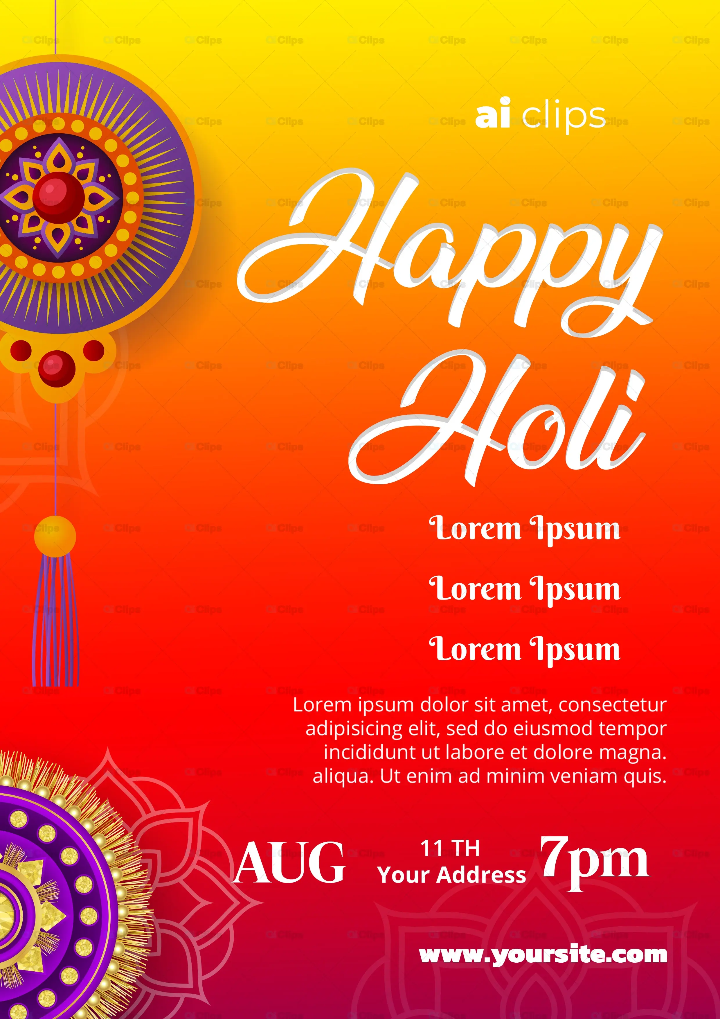 Happy Holi Celebration Flyer PSD Template