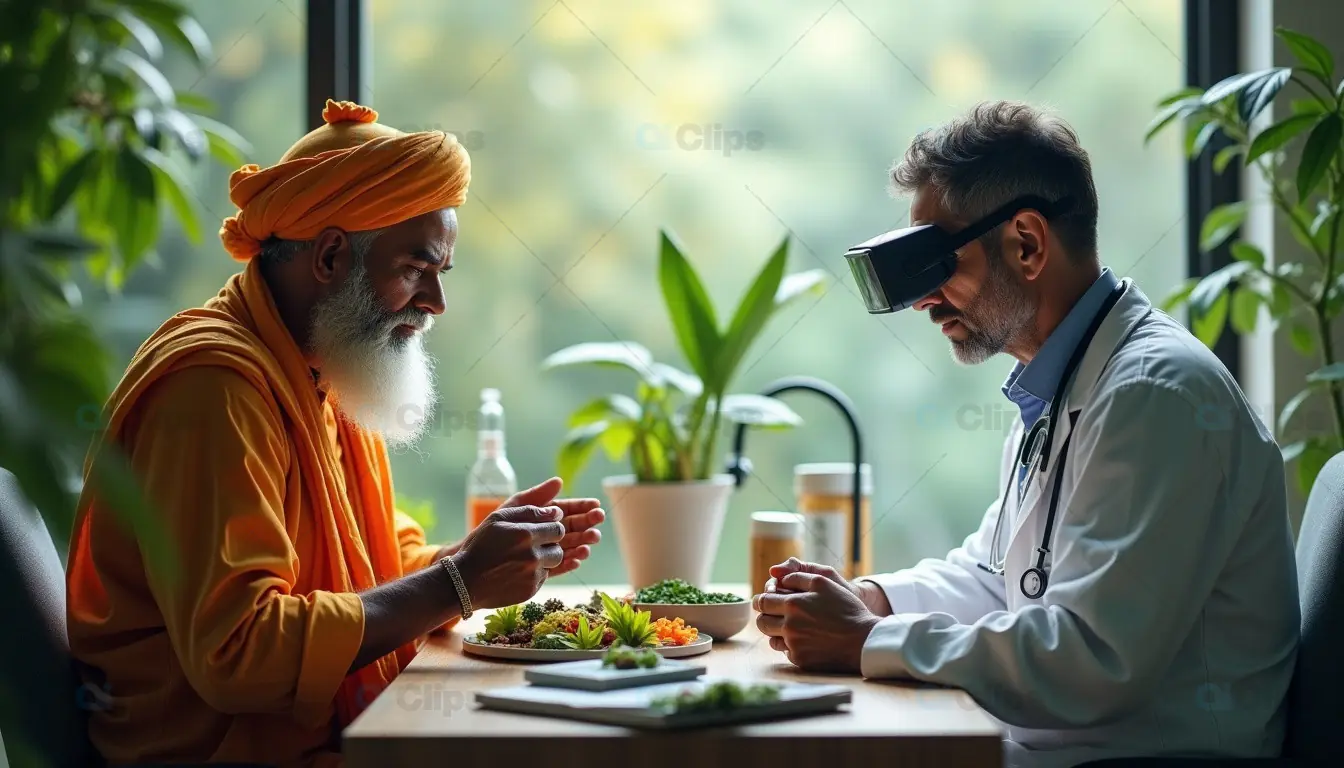 Modern Doctor in VR Consultation with Sage on Holistic Healing