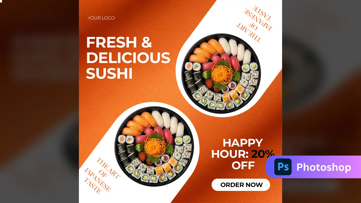 Vibrant Sushi Platter Discount Ad Template