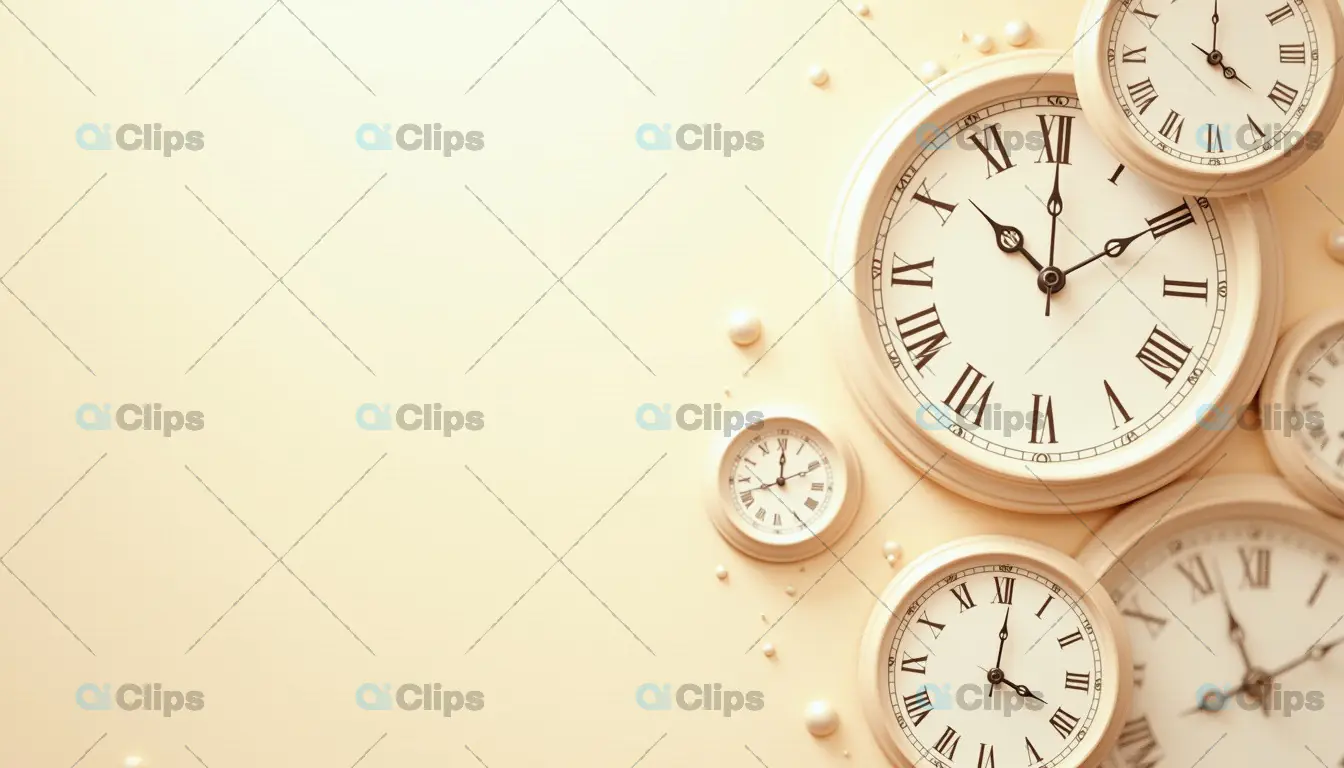 Vintage Roman Clock Faces on Beige Background