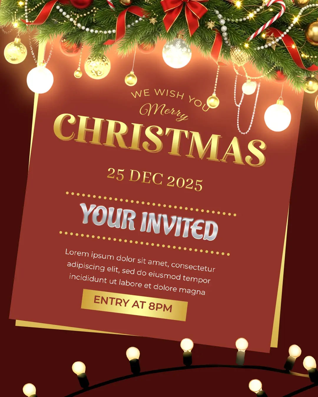 Crimson Gold Christmas Party Invitation Template