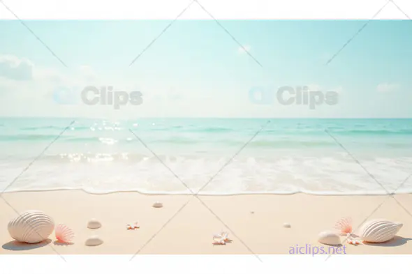 Tranquil Beach Scene with Seashells and Calm Waves