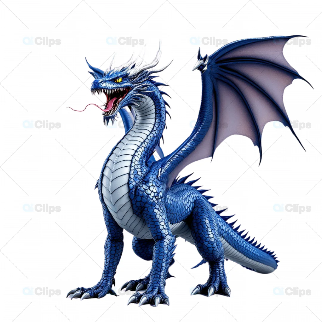 Regal 3D Blue Dragon with Majestic Scales and Fierce Stance