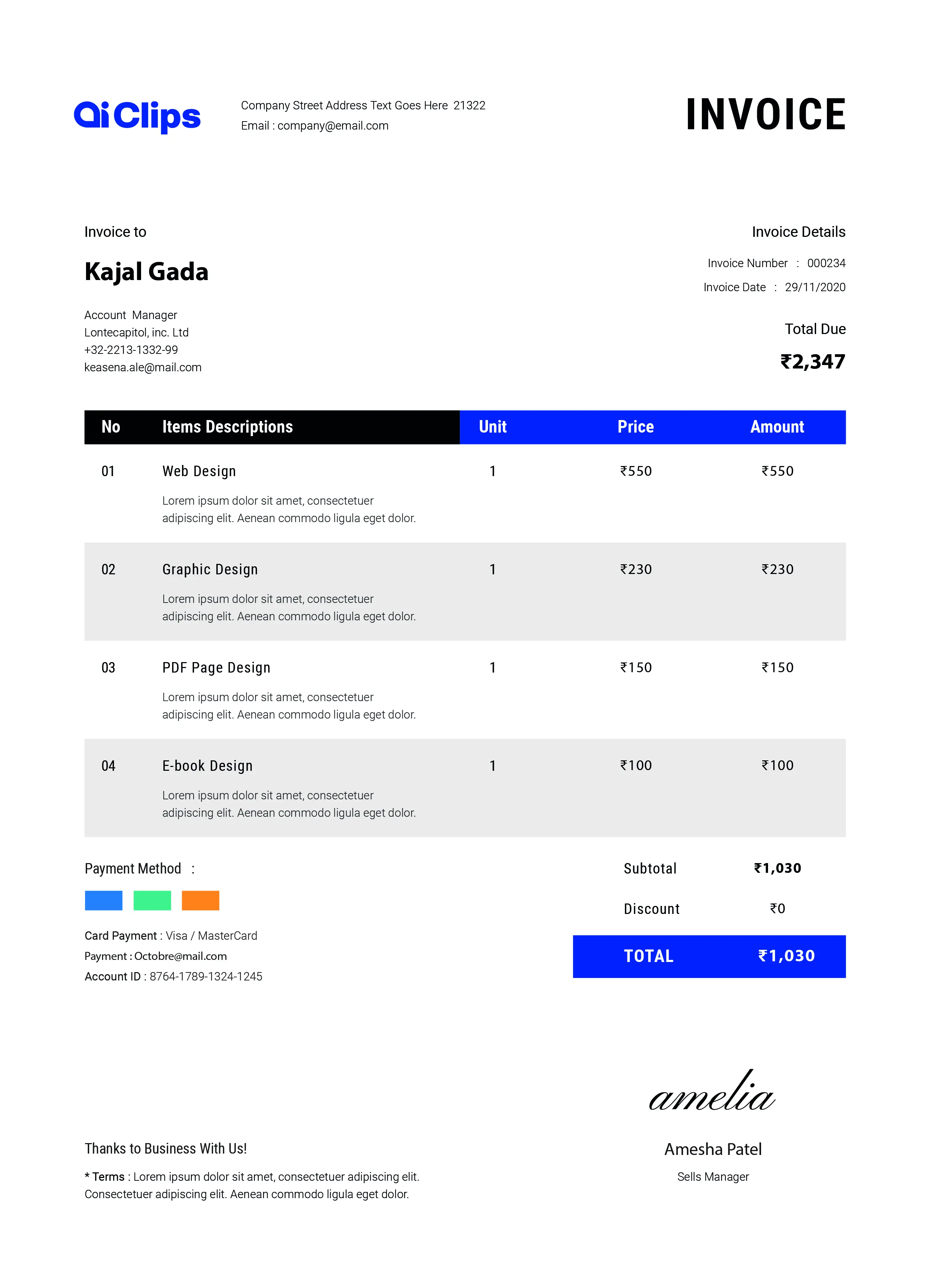 Modern Invoice PSD Template – Clean & Professional Billing Design