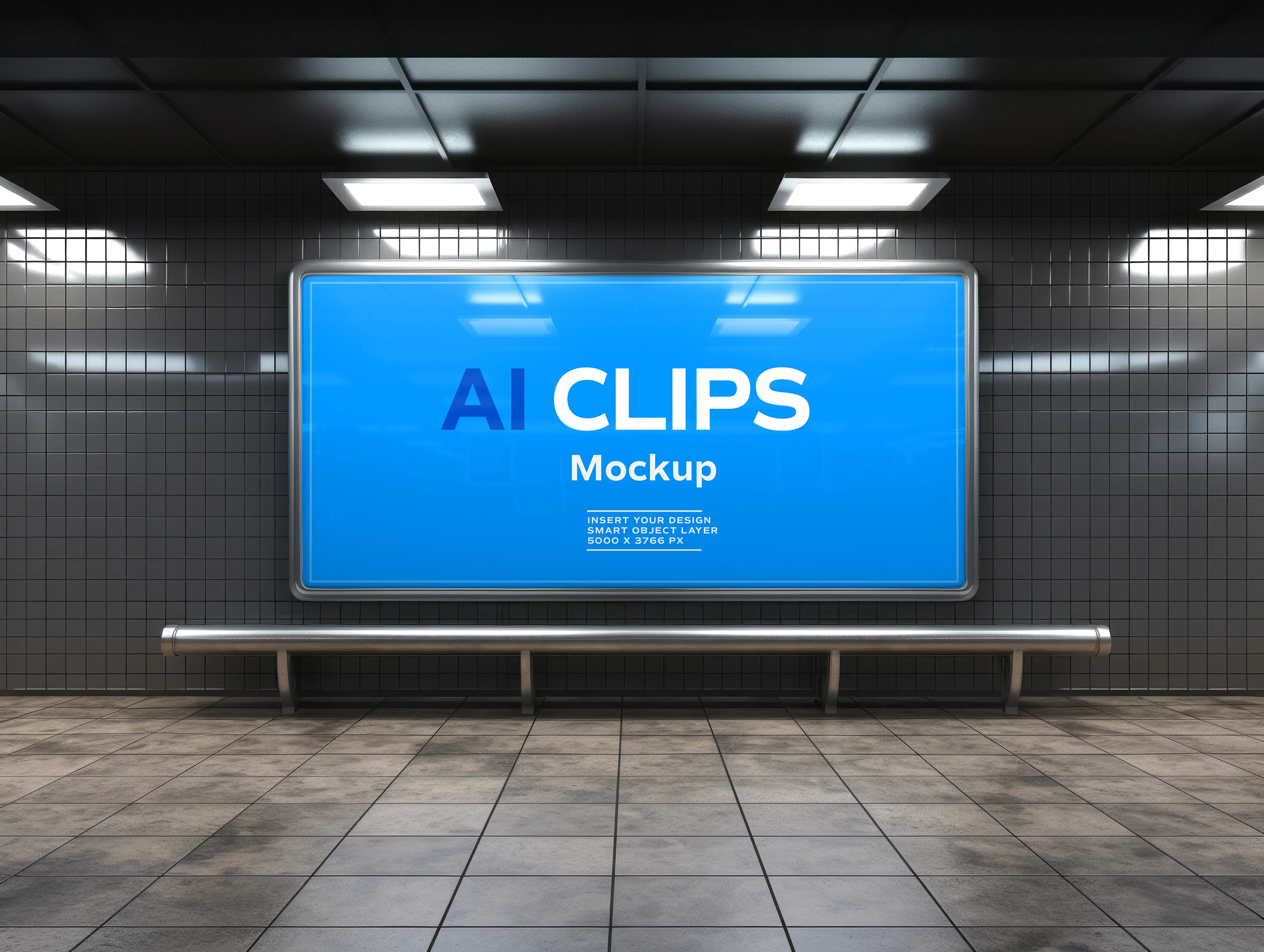 Subway Billboard Mockup Indoor Ad Display with Reflections