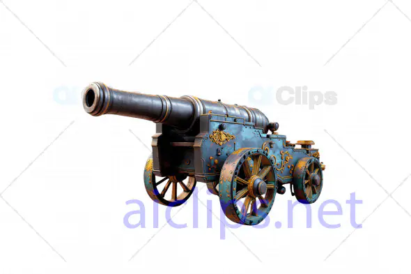 Decorative Vintage Cannon 3D Model with Blue and Gold Ornate Design