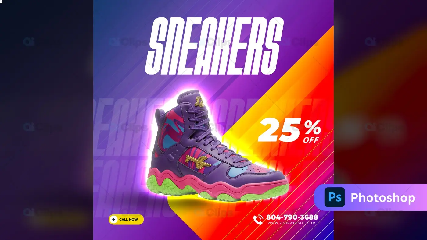 Vibrant Sneaker Sale Social Media Template with Gradient Background