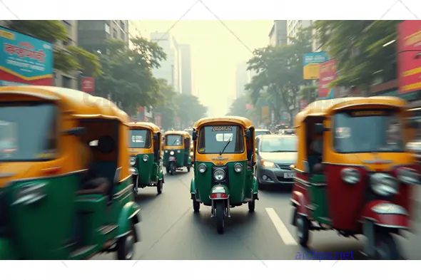 Fast-Paced Indian City Street with Auto Rickshaws