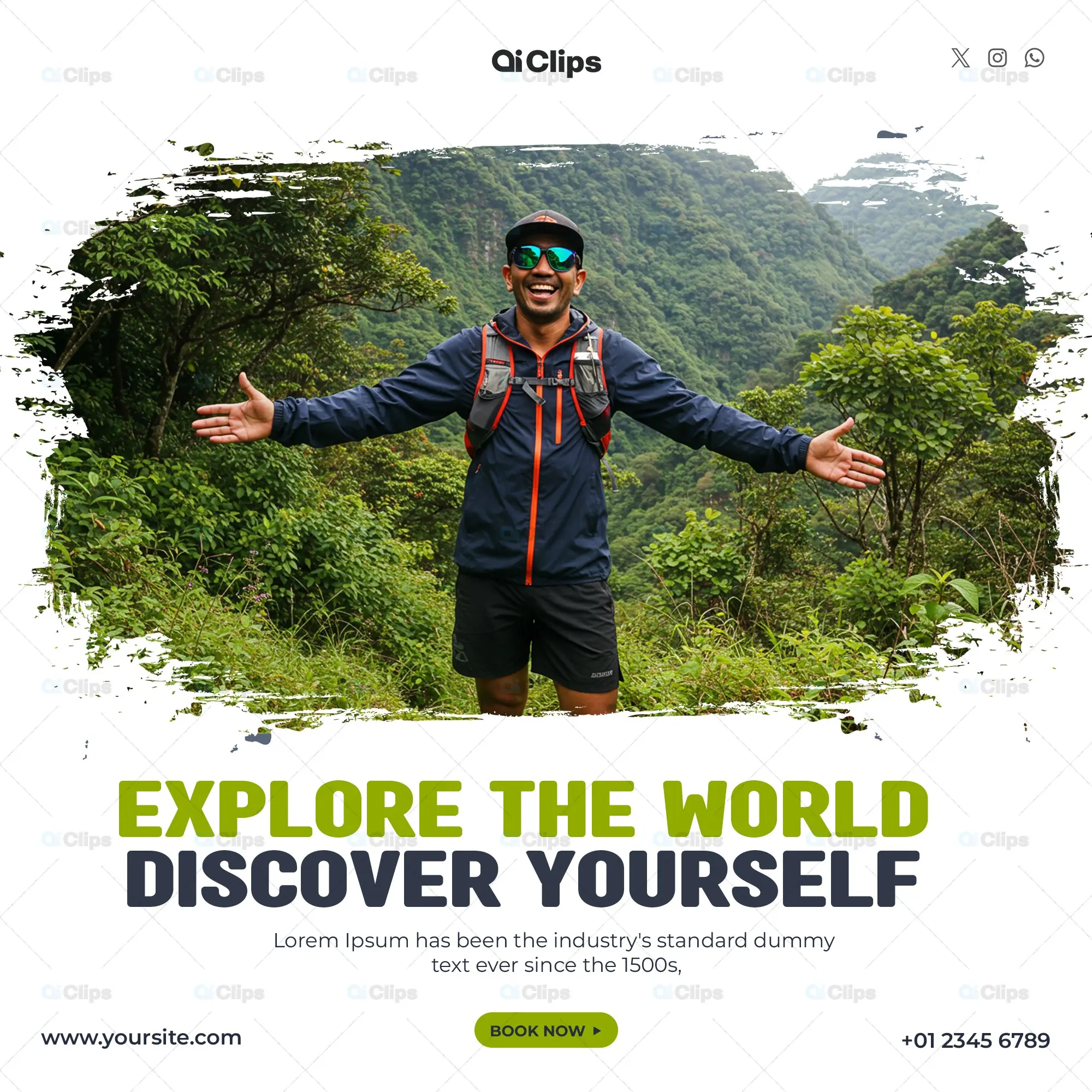 Adventure Travel Social Media Post Template with Nature Background
