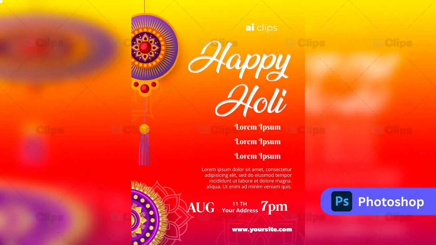 Happy Holi Celebration Flyer PSD Template