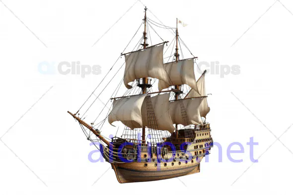 Intricate 3D Model of Classic Wooden Sailing Ship with Sails