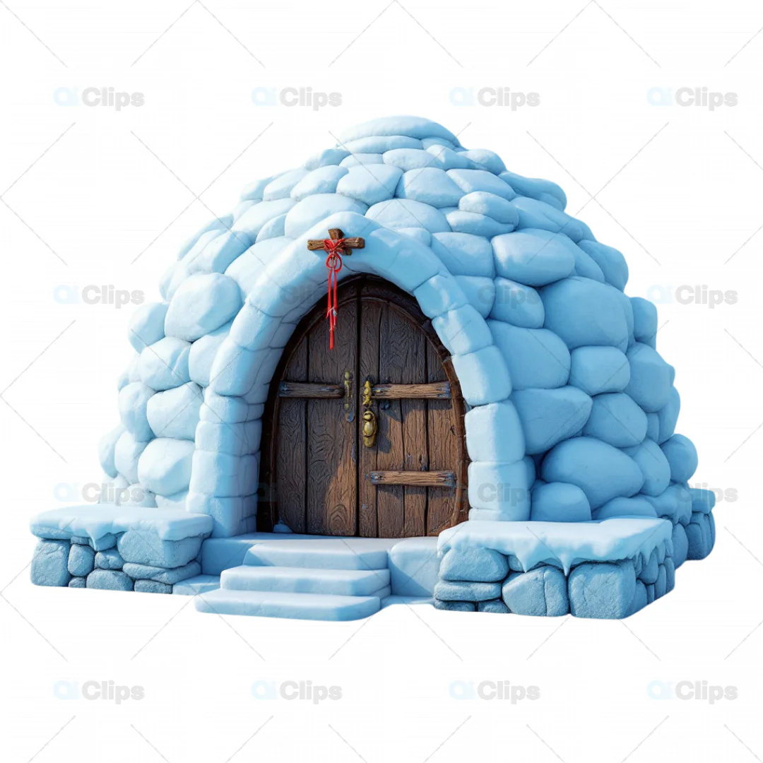Traditional Cartoon Igloo with Wooden Door 3D Model