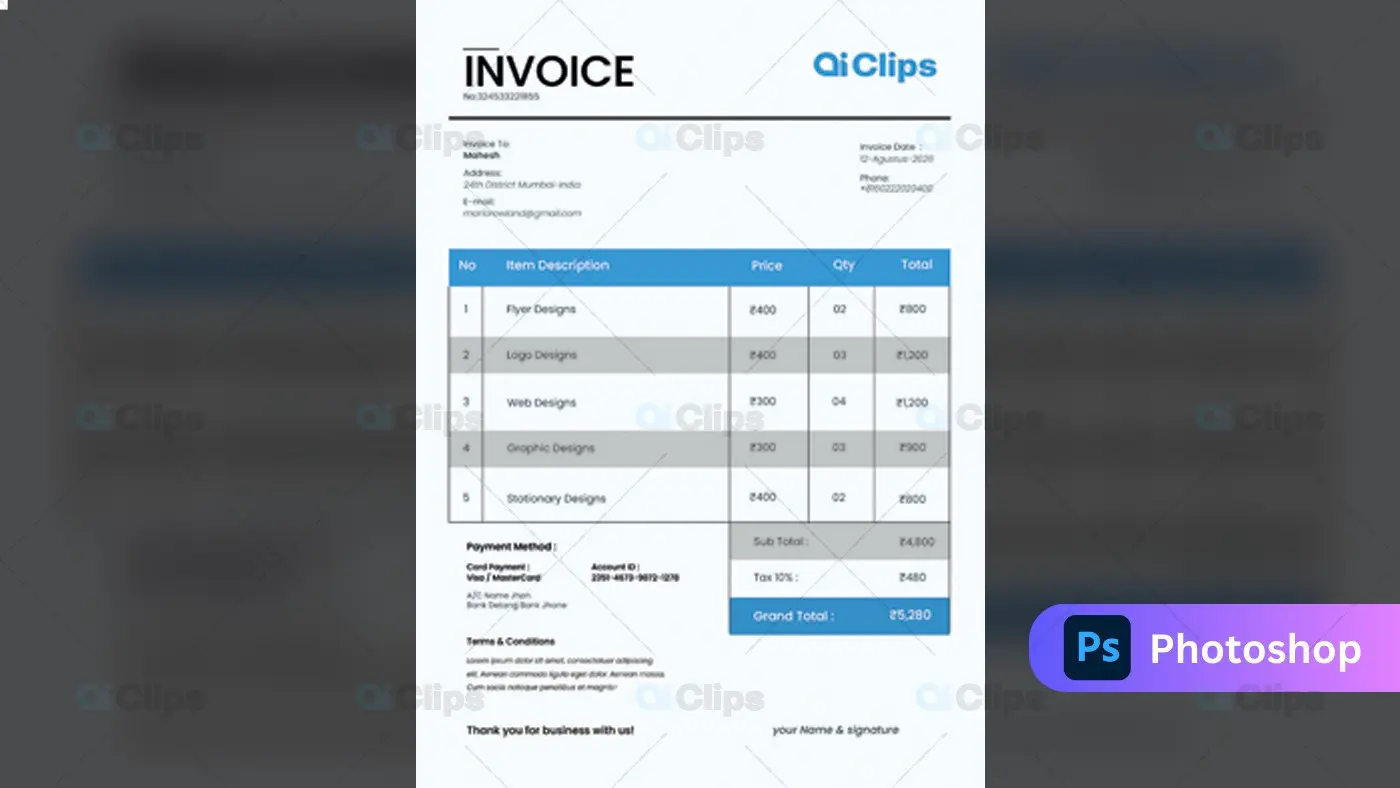 Modern Professional Design Services Invoice Template