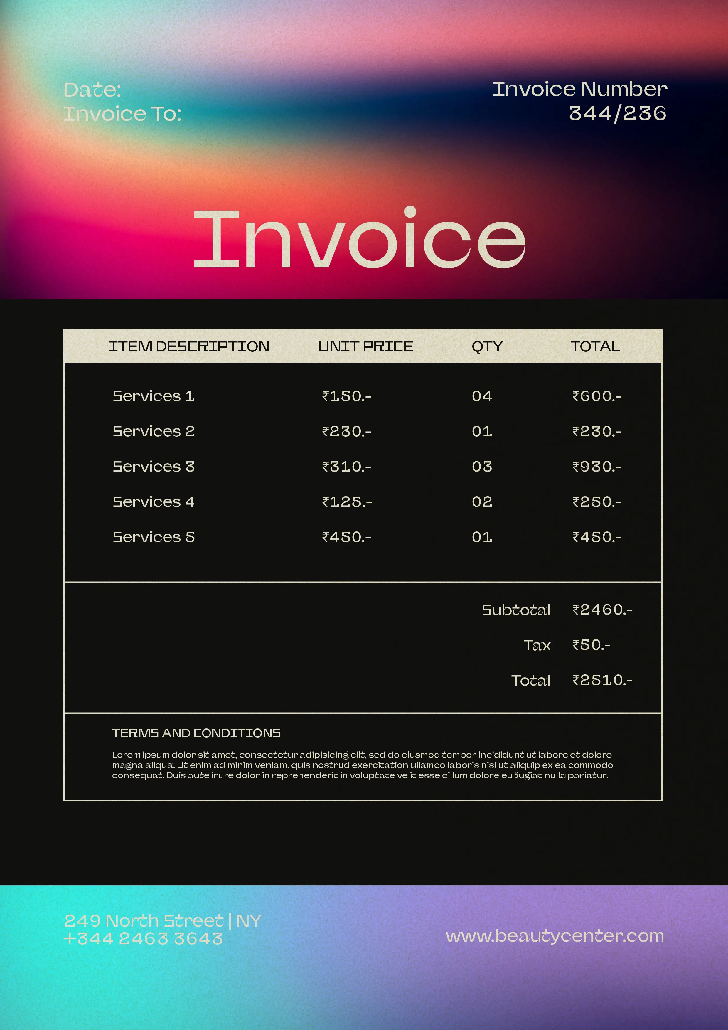 Gradient Aurora Beauty Salon Invoice Template