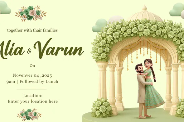Sage Green Floral 3D Indian Wedding Invitation Template