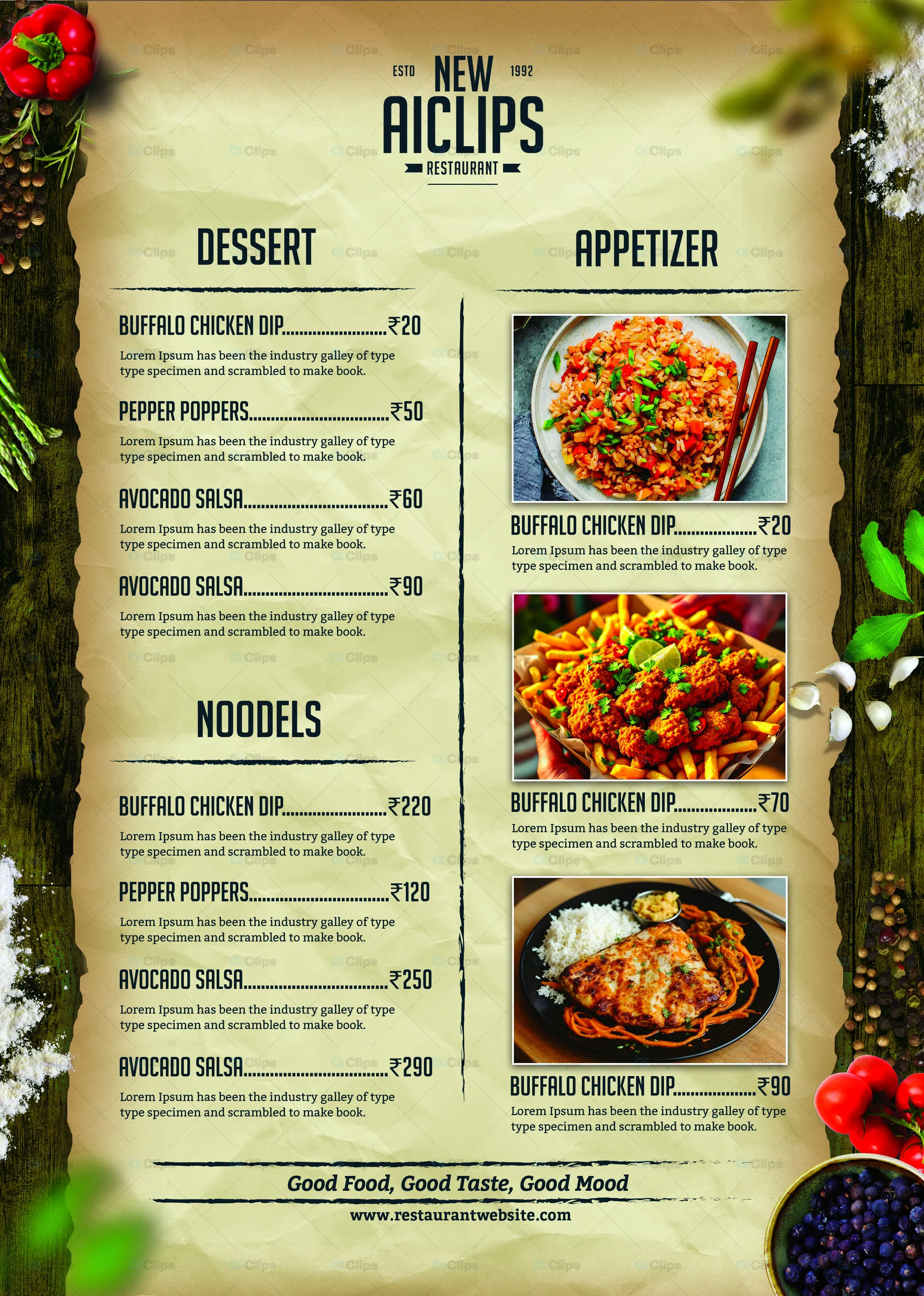 Vintage Restaurant Menu PSD Template