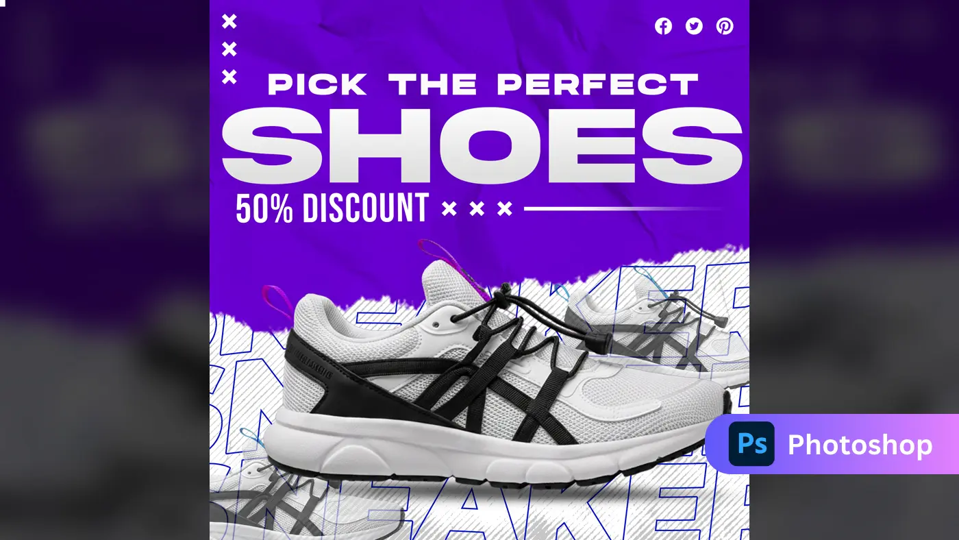 Modern Athletic Shoe Promotion on Purple Background