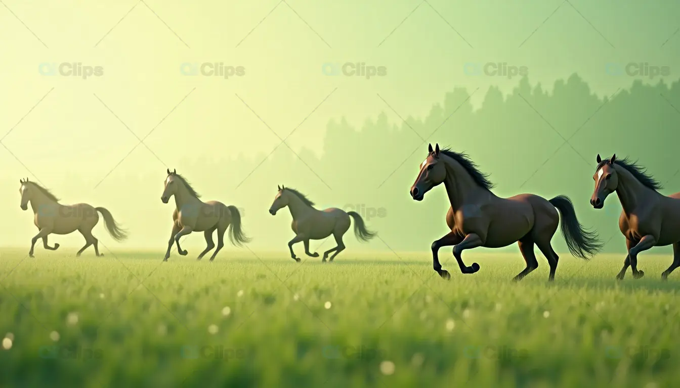 Running Horses on a Sunlit Meadow