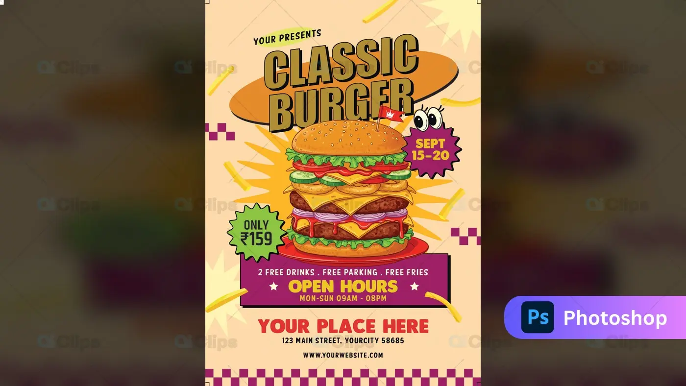 Classic Burger Restaurant Promotional Flyer Template